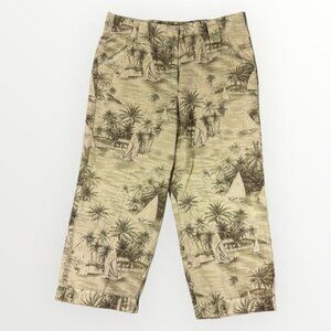 Liz Claiborne Audra Womens Tropical Wide Leg Capri Hawaiian Cropped Pants Tan 12